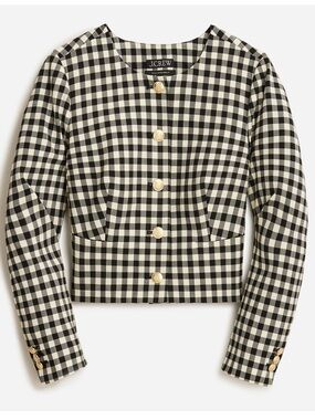 J. Crew Louisa Lady Gingham Cropped Blazer with Gold Buttons size 12